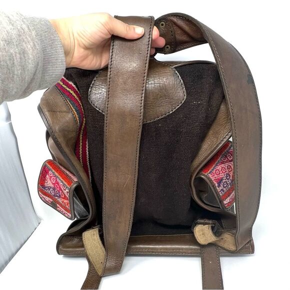 Vintage Leather and Kilim Backpack Dark Brown Travel Bag Backpack - Picture 15 of 16